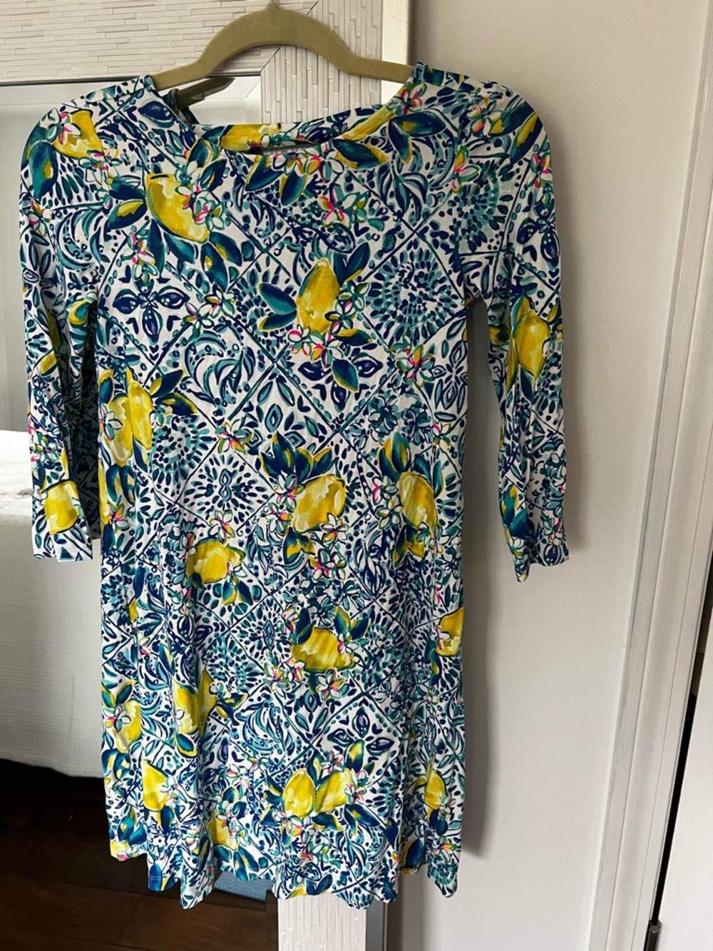 Lilly Pulitzer Blue & Yellow Lemon-Print Long Sleeve Shift Dress